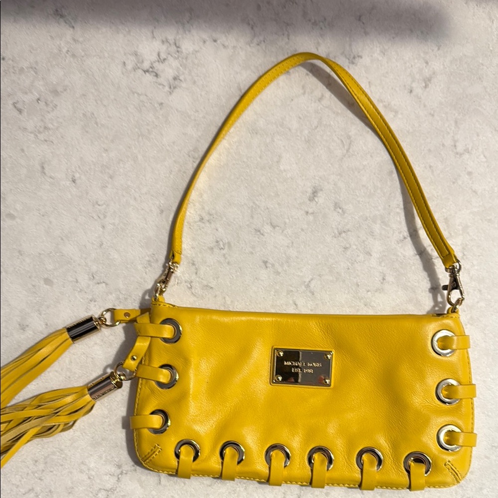 Michael Kors Yellow Leather Shoulder Bag with Edgy Metal Accents